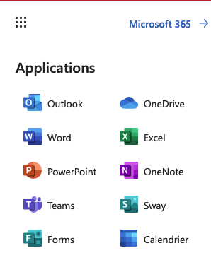 liste des applications MS 365