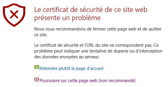 erreur de certificat sous Edge poursuivre