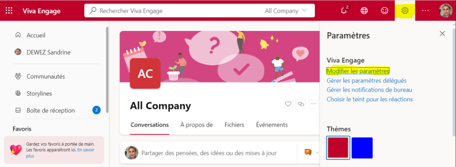 page d'accueil de VivaEngage all company